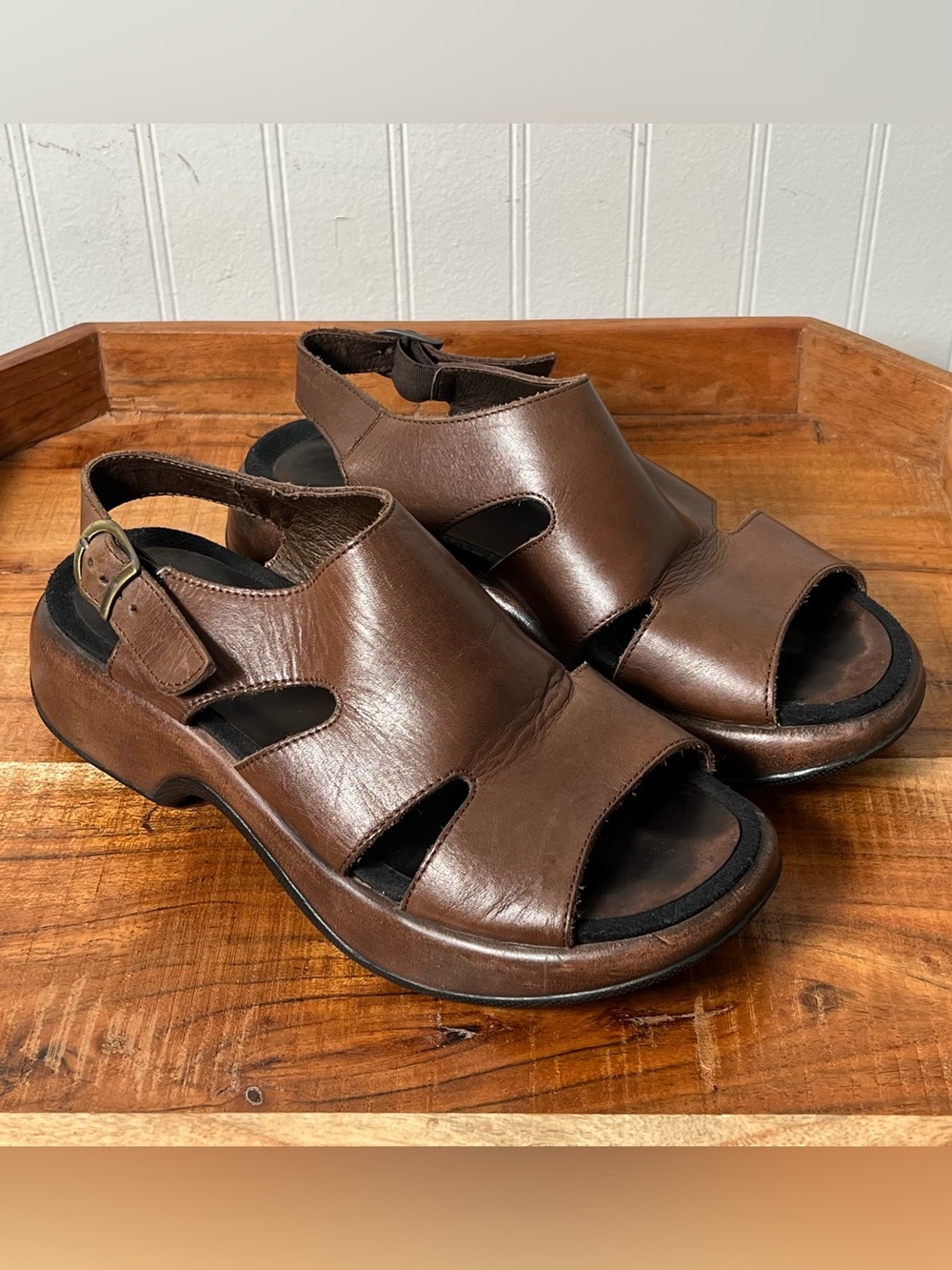 Dansko Platform Chunky Sandals Sz 37 US 7  Brown  Leather Ankle Strap